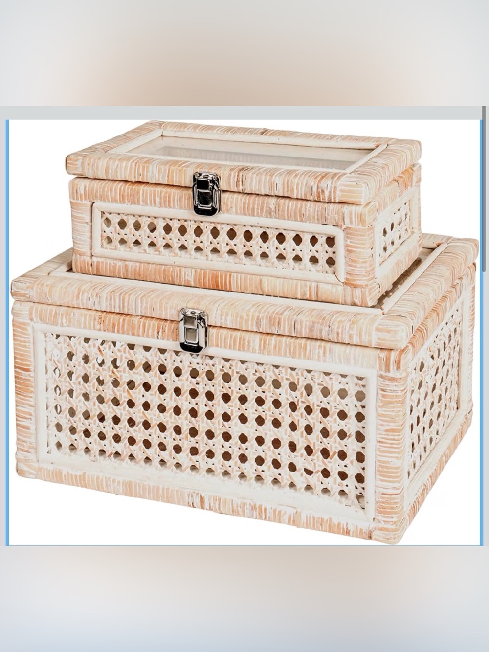 Farmhouse Natural Whitewashed Wicker Storage Box Set